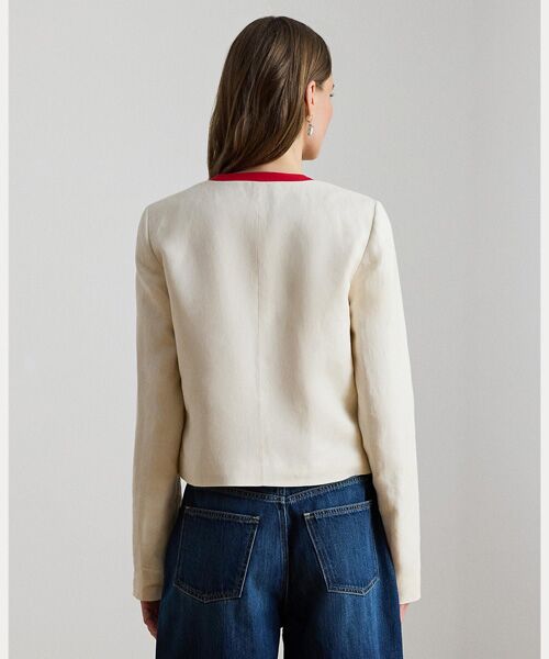 LAUREN RALPH LAUREN / ローレン ラルフ ローレン ノーカラージャケット | ツートーン リネンブレンド ツイル ブレザー | 詳細3