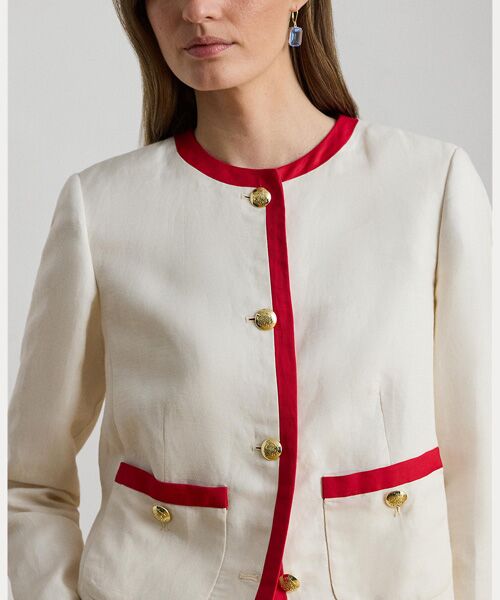 LAUREN RALPH LAUREN / ローレン ラルフ ローレン ノーカラージャケット | ツートーン リネンブレンド ツイル ブレザー | 詳細4