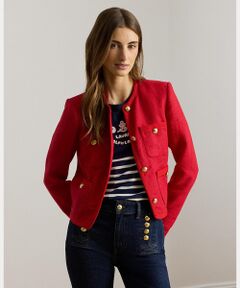 LAUREN RALPH LAUREN / ローレン ラルフ ローレン ノーカラージャケット | リネン ヘリンボーン クロップド ジャケット