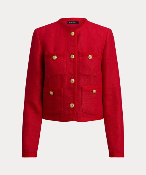 LAUREN RALPH LAUREN / ローレン ラルフ ローレン ノーカラージャケット | リネン ヘリンボーン クロップド ジャケット | 詳細1