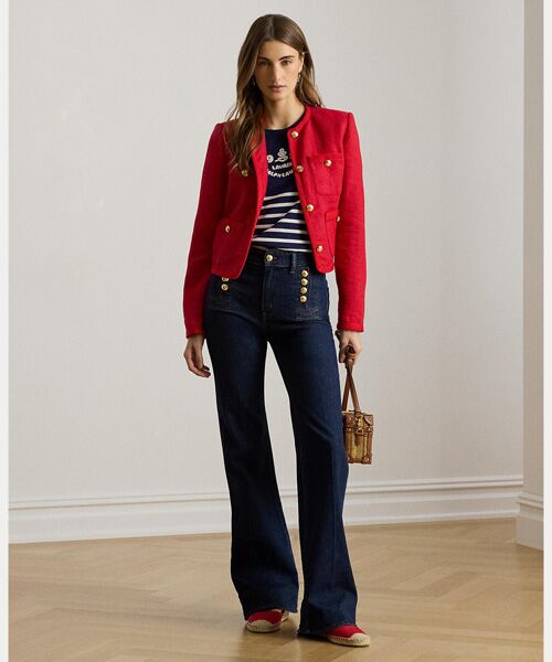 LAUREN RALPH LAUREN / ローレン ラルフ ローレン ノーカラージャケット | リネン ヘリンボーン クロップド ジャケット | 詳細2