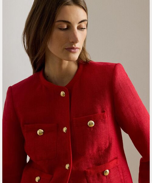 LAUREN RALPH LAUREN / ローレン ラルフ ローレン ノーカラージャケット | リネン ヘリンボーン クロップド ジャケット | 詳細4