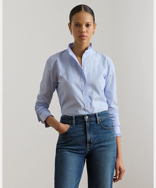 LAUREN RALPH LAUREN / ローレン ラルフ ローレン シャツ・ブラウス | フリルトリム エンドオンエンド コットン シャツ（400ブルー）
