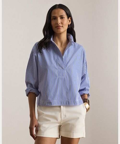 LAUREN RALPH LAUREN / ローレン ラルフ ローレン シャツ・ブラウス | ストライプド クロップド シャツ（400ブルー）