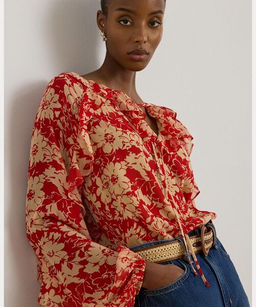 LAUREN RALPH LAUREN / ローレン ラルフ ローレン シャツ・ブラウス | フローラル フリルトリム ジョーゼット ブラウス | 詳細4