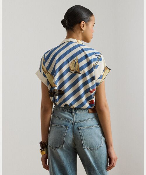 LAUREN RALPH LAUREN / ローレン ラルフ ローレン シャツ・ブラウス | ストライプド セールボートプリント クレープ キャンプ シャツ | 詳細3