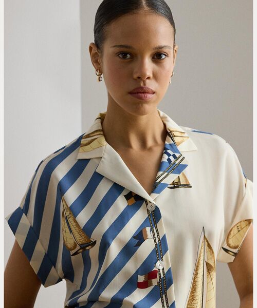 LAUREN RALPH LAUREN / ローレン ラルフ ローレン シャツ・ブラウス | ストライプド セールボートプリント クレープ キャンプ シャツ | 詳細4
