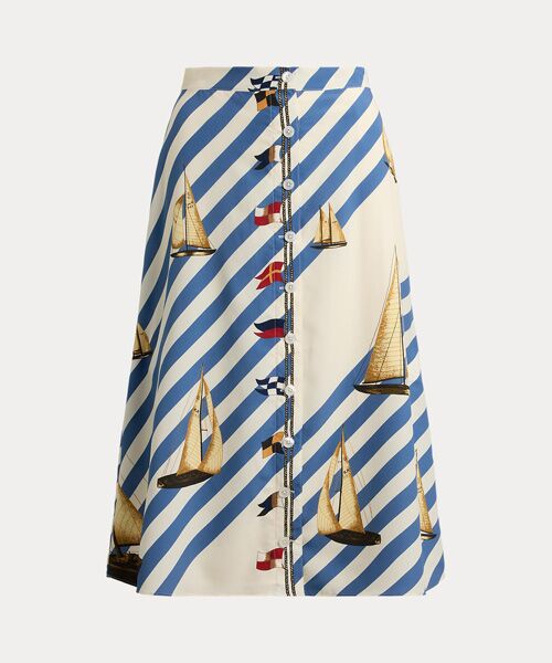 LAUREN RALPH LAUREN / ローレン ラルフ ローレン ミニ・ひざ丈スカート | プリント ボタンフロント クレープ スカート | 詳細1