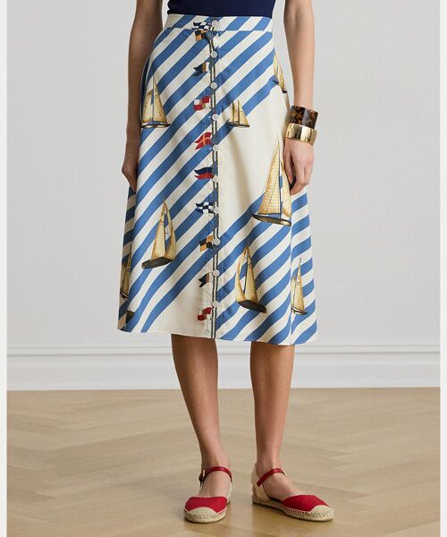 LAUREN RALPH LAUREN / ローレン ラルフ ローレン ミニ・ひざ丈スカート | プリント ボタンフロント クレープ スカート | 詳細2