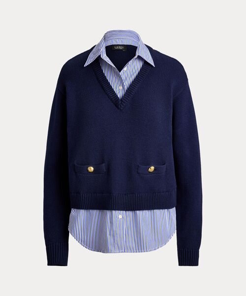 LAUREN RALPH LAUREN / ローレン ラルフ ローレン ニット・セーター | レイヤード ボタントリム コットン セーター | 詳細1