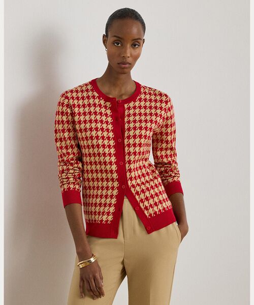 LAUREN RALPH LAUREN / ローレン ラルフ ローレン カーディガン・ボレロ | ハウンドトゥース ジャカード カーディガン（600レッド）