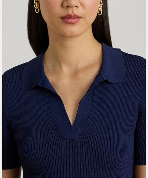LAUREN RALPH LAUREN / ローレン ラルフ ローレン ニット・セーター | リブニット ショートスリーブ ポロ セーター | 詳細4