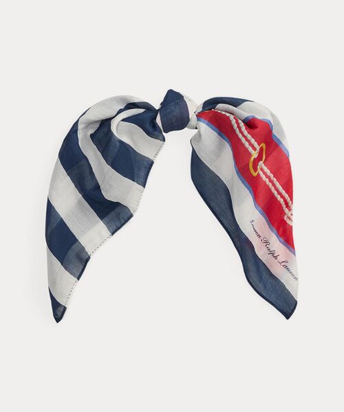 LAUREN RALPH LAUREN / ローレン ラルフ ローレン バンダナ・スカーフ | ローププリント ストライプド コットンシルク スカーフ（410ネイビー）
