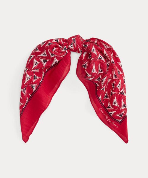LAUREN RALPH LAUREN / ローレン ラルフ ローレン バンダナ・スカーフ | セールボートプリント コットンシルク スクエア スカーフ（600レッド）