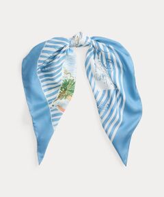 LAUREN RALPH LAUREN / ローレン ラルフ ローレン バンダナ・スカーフ | ストライプド ポストカードプリント シルク スクエア スカーフ