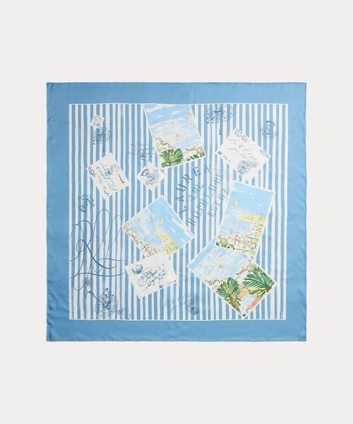 LAUREN RALPH LAUREN / ローレン ラルフ ローレン バンダナ・スカーフ | ストライプド ポストカードプリント シルク スクエア スカーフ | 詳細1