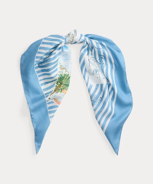 LAUREN RALPH LAUREN / ローレン ラルフ ローレン バンダナ・スカーフ | ストライプド ポストカードプリント シルク スクエア スカーフ（400ブルー）