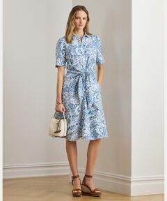 LAUREN RALPH LAUREN / ローレン ラルフ ローレン ミニ丈・ひざ丈ワンピース | ペイズリー タイフロント リネン シャツドレス