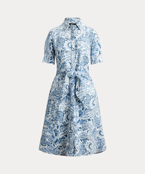 LAUREN RALPH LAUREN / ローレン ラルフ ローレン ミニ丈・ひざ丈ワンピース | ペイズリー タイフロント リネン シャツドレス | 詳細1