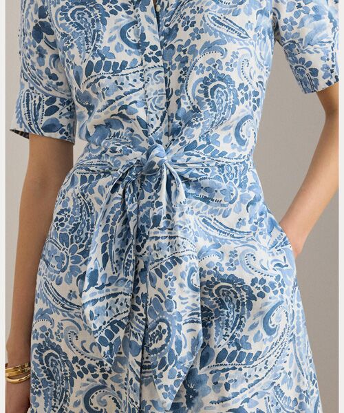 LAUREN RALPH LAUREN / ローレン ラルフ ローレン ミニ丈・ひざ丈ワンピース | ペイズリー タイフロント リネン シャツドレス | 詳細4