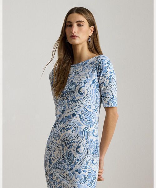 LAUREN RALPH LAUREN / ローレン ラルフ ローレン ロング・マキシ丈ワンピース | ペイズリー コットン ボートネック ミディ ドレス | 詳細2