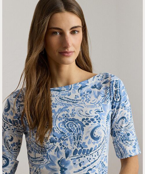 LAUREN RALPH LAUREN / ローレン ラルフ ローレン ロング・マキシ丈ワンピース | ペイズリー コットン ボートネック ミディ ドレス | 詳細4