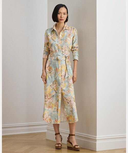 LAUREN RALPH LAUREN / ローレン ラルフ ローレン ロング・マキシ丈ワンピース | フローラル リネン シャツドレス(101ナチュラル)