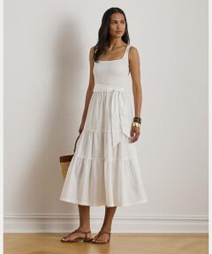 LAUREN RALPH LAUREN / ローレン ラルフ ローレン ロング・マキシ丈ワンピース | ベルテッド ジャージー & ブロードクロス ティアード ドレス