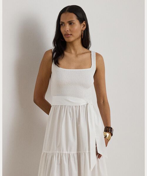 LAUREN RALPH LAUREN / ローレン ラルフ ローレン ロング・マキシ丈ワンピース | ベルテッド ジャージー & ブロードクロス ティアード ドレス | 詳細2
