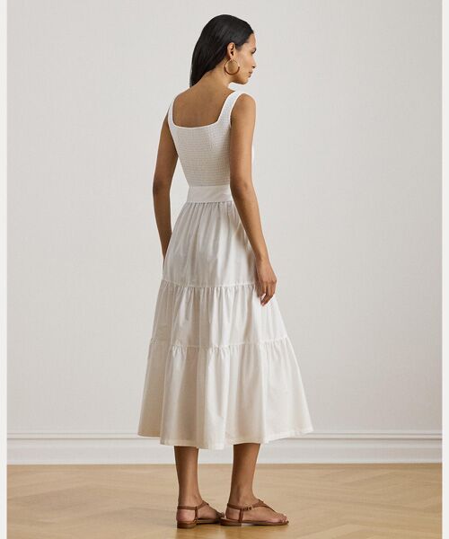 LAUREN RALPH LAUREN / ローレン ラルフ ローレン ロング・マキシ丈ワンピース | ベルテッド ジャージー & ブロードクロス ティアード ドレス | 詳細3