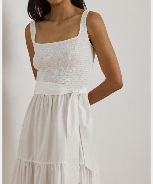 LAUREN RALPH LAUREN / ローレン ラルフ ローレン ロング・マキシ丈ワンピース | ベルテッド ジャージー & ブロードクロス ティアード ドレス | 詳細4