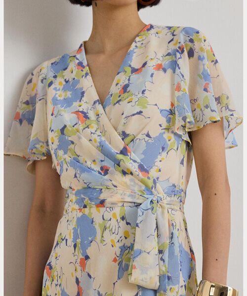 LAUREN RALPH LAUREN / ローレン ラルフ ローレン ミニ丈・ひざ丈ワンピース | フローラル クリンクル ジョーゼット サープリス ドレス | 詳細4