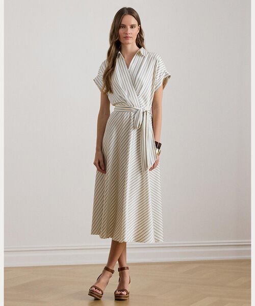 LAUREN RALPH LAUREN / ローレン ラルフ ローレン ロング・マキシ丈ワンピース | ストライプド ベルテッド ツイル ドレス（101ナチュラル）