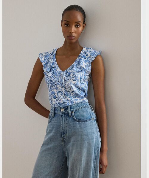 LAUREN RALPH LAUREN / ローレン ラルフ ローレン その他トップス | ペイズリー フリルトリム スラブ スリーブレス トップ（100ホワイト）