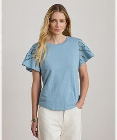 LAUREN RALPH LAUREN / ローレン ラルフ ローレン カットソー | アイレット コットン ジャージー & ブロードクロス トップ