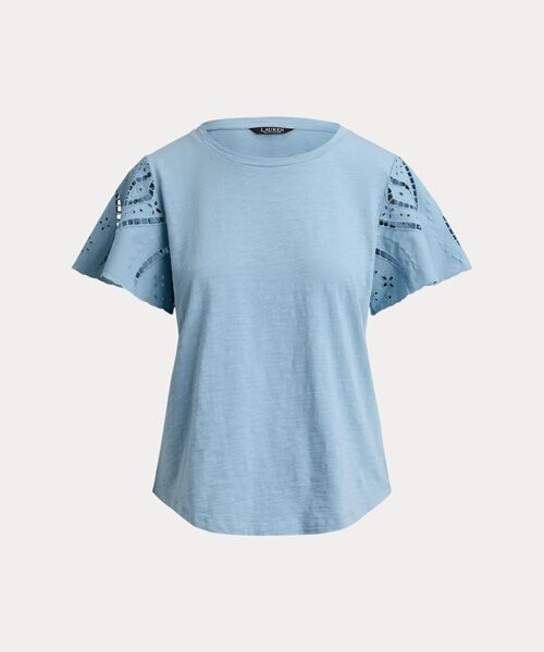 LAUREN RALPH LAUREN / ローレン ラルフ ローレン カットソー | アイレット コットン ジャージー & ブロードクロス トップ | 詳細1