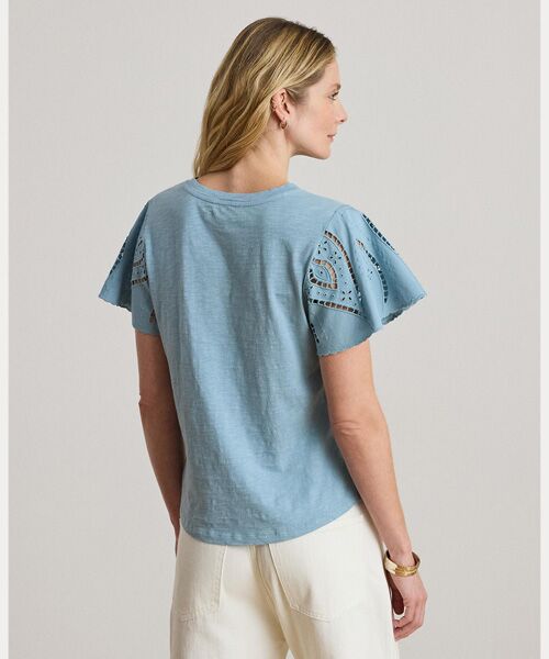 LAUREN RALPH LAUREN / ローレン ラルフ ローレン カットソー | アイレット コットン ジャージー & ブロードクロス トップ | 詳細3