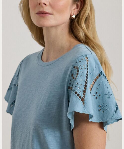 LAUREN RALPH LAUREN / ローレン ラルフ ローレン カットソー | アイレット コットン ジャージー & ブロードクロス トップ | 詳細4