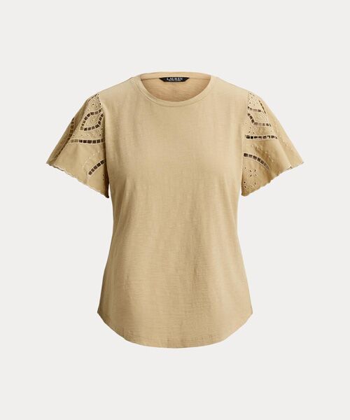 LAUREN RALPH LAUREN / ローレン ラルフ ローレン カットソー | アイレット コットン ジャージー & ブロードクロス トップ | 詳細1