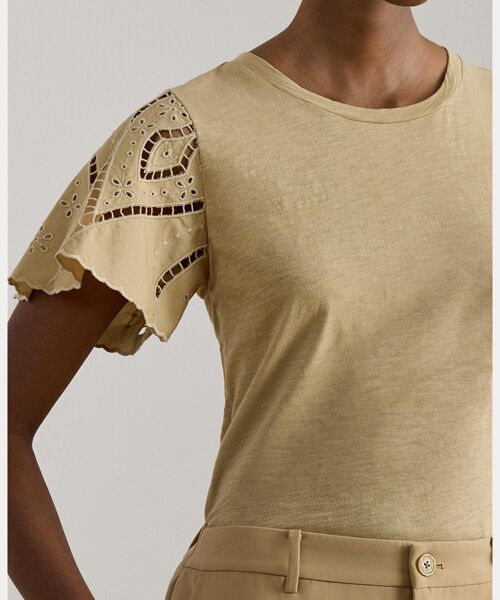 LAUREN RALPH LAUREN / ローレン ラルフ ローレン カットソー | アイレット コットン ジャージー & ブロードクロス トップ | 詳細4