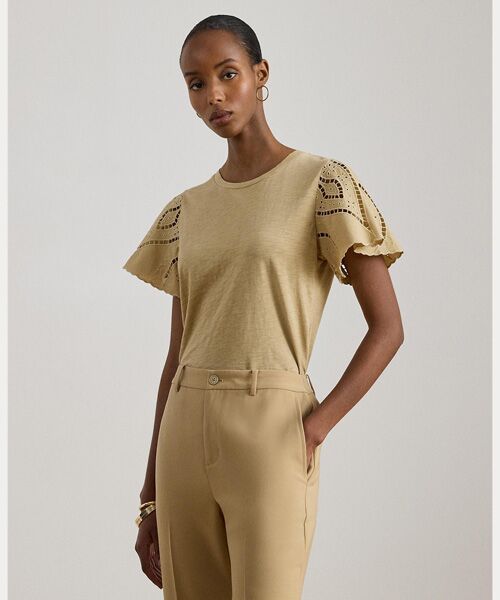 LAUREN RALPH LAUREN / ローレン ラルフ ローレン カットソー | アイレット コットン ジャージー & ブロードクロス トップ(270ブラウン)