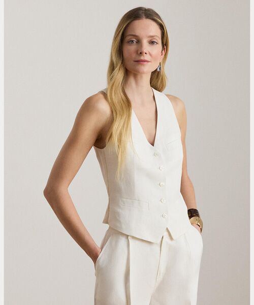 LAUREN RALPH LAUREN / ローレン ラルフ ローレン ベスト | リネンブレンド ツイル ベスト（100ホワイト）