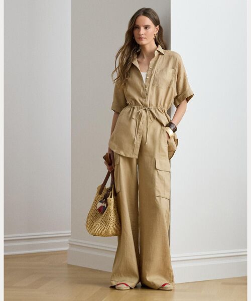 LAUREN RALPH LAUREN / ローレン ラルフ ローレン カーゴパンツ | リネン ワイドレッグ カーゴ パンツ(270ブラウン)