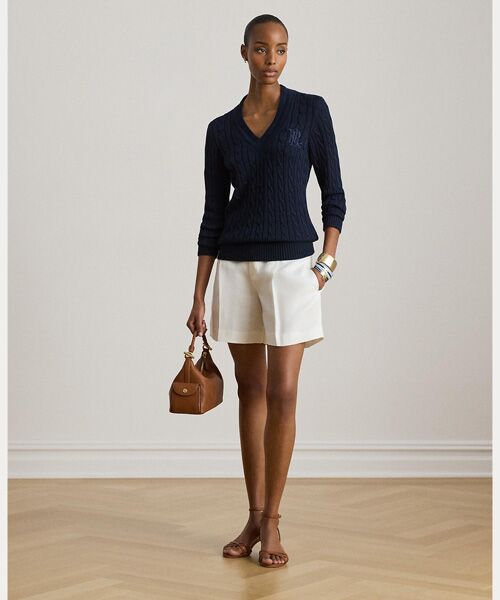 LAUREN RALPH LAUREN / ローレン ラルフ ローレン ショート・ハーフ・半端丈パンツ | プリーテッド リネンブレンド ツイル ショートパンツ(100ホワイト)