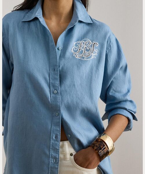 LAUREN RALPH LAUREN / ローレン ラルフ ローレン シャツ・ブラウス | リラックス フィット アイレットロゴ リネン シャツ | 詳細4