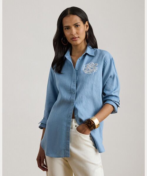 LAUREN RALPH LAUREN / ローレン ラルフ ローレン シャツ・ブラウス | リラックス フィット アイレットロゴ リネン シャツ(400ブルー)