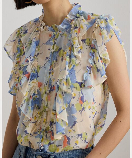 LAUREN RALPH LAUREN / ローレン ラルフ ローレン シャツ・ブラウス | フローラル フリルトリム ジョーゼット シャツ | 詳細4