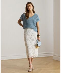 LAUREN RALPH LAUREN / ローレン ラルフ ローレン ロング・マキシ丈スカート | ペイズリーアイレット コットン ミディ ペンシル スカート