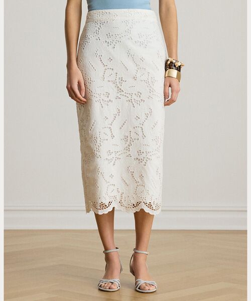 LAUREN RALPH LAUREN / ローレン ラルフ ローレン ロング・マキシ丈スカート | ペイズリーアイレット コットン ミディ ペンシル スカート | 詳細2
