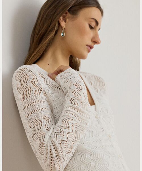 LAUREN RALPH LAUREN / ローレン ラルフ ローレン カーディガン・ボレロ | ポインテール リネンコットン Vネック カーディガン | 詳細4